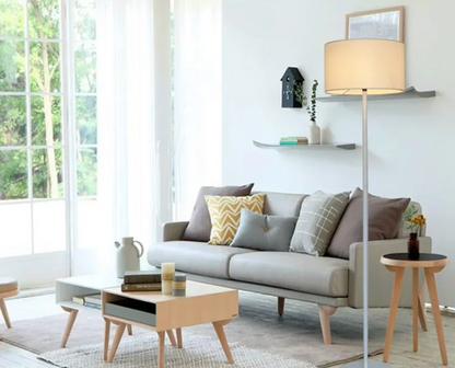 Modern Floor Lamp Nordic Metal Standing Lamp with Fabric Shade