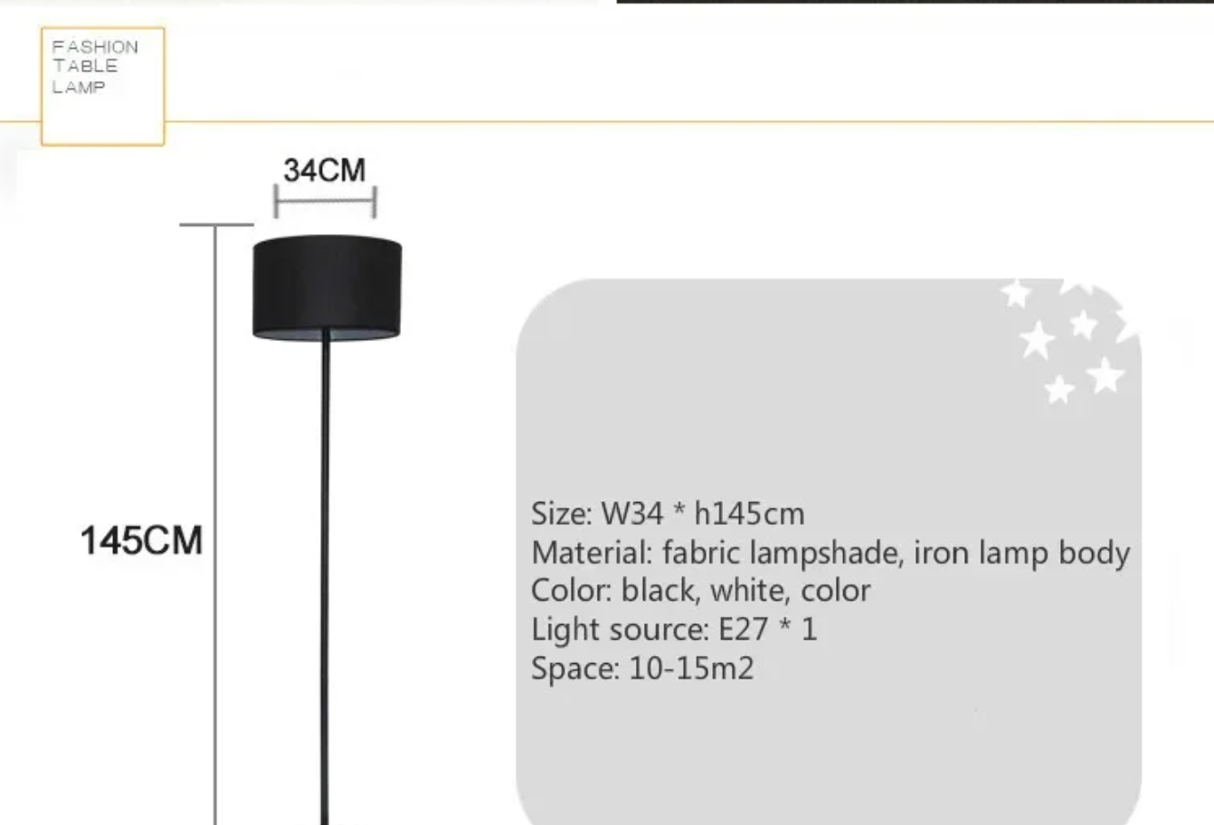 Modern Floor Lamp Nordic Metal Standing Lamp with Fabric Shade