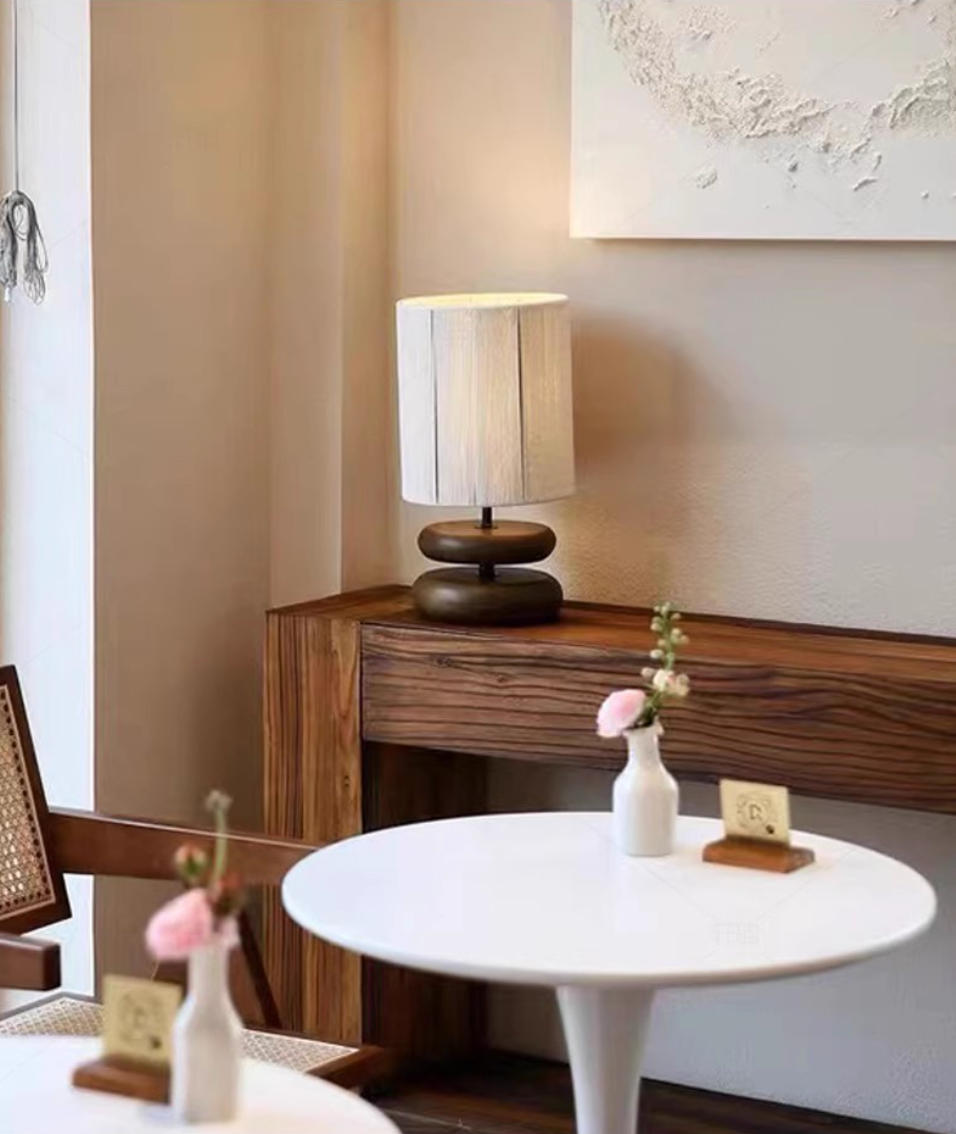 Wabi-sabi Solid Wood Table Lamp with Fabric Lampshade