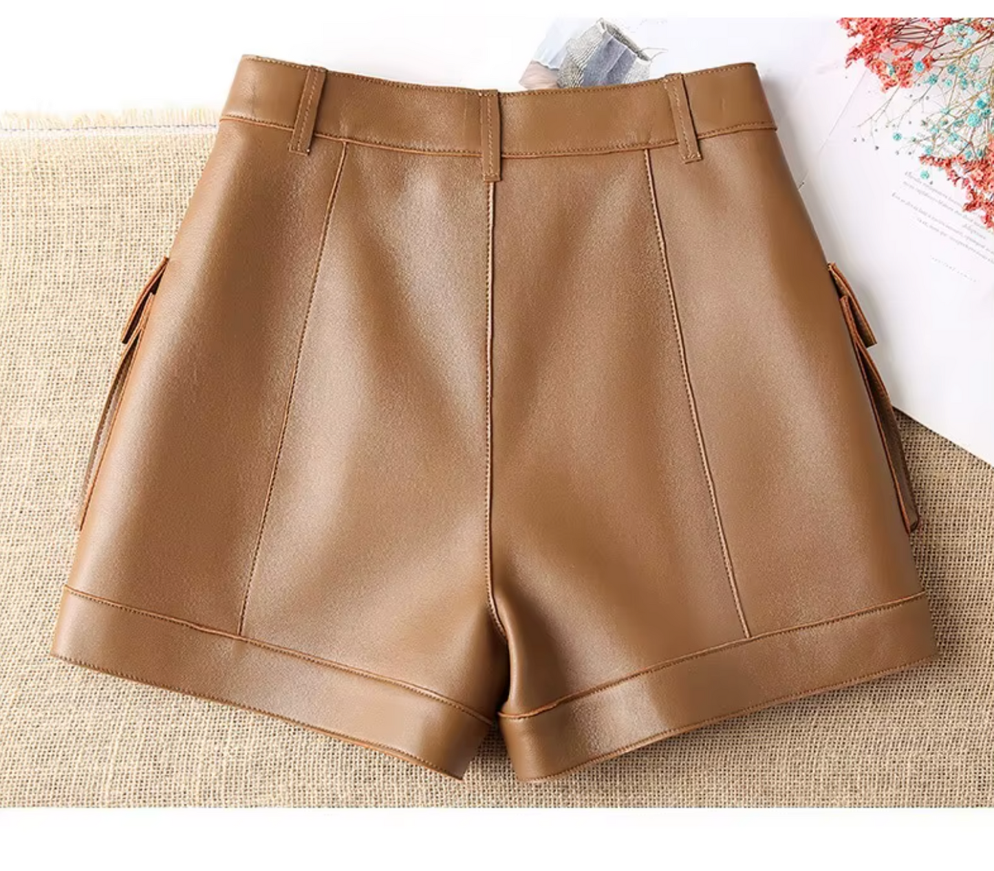 Safari Wide Women Leather Shorts High Waisted Women High Waisted