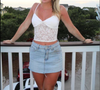 mini denim skirt outfit