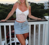 mini denim skirt outfit