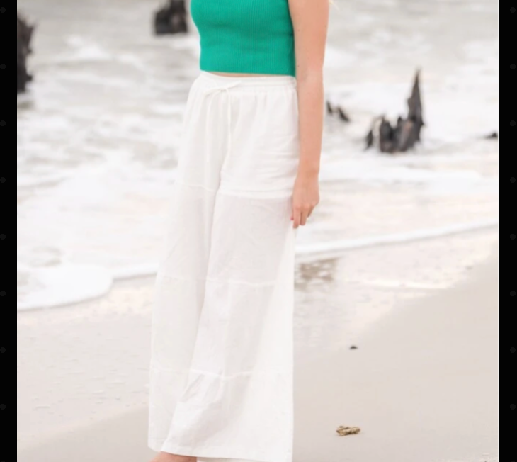 White Cotton Wide Leg Beach Pants for Women