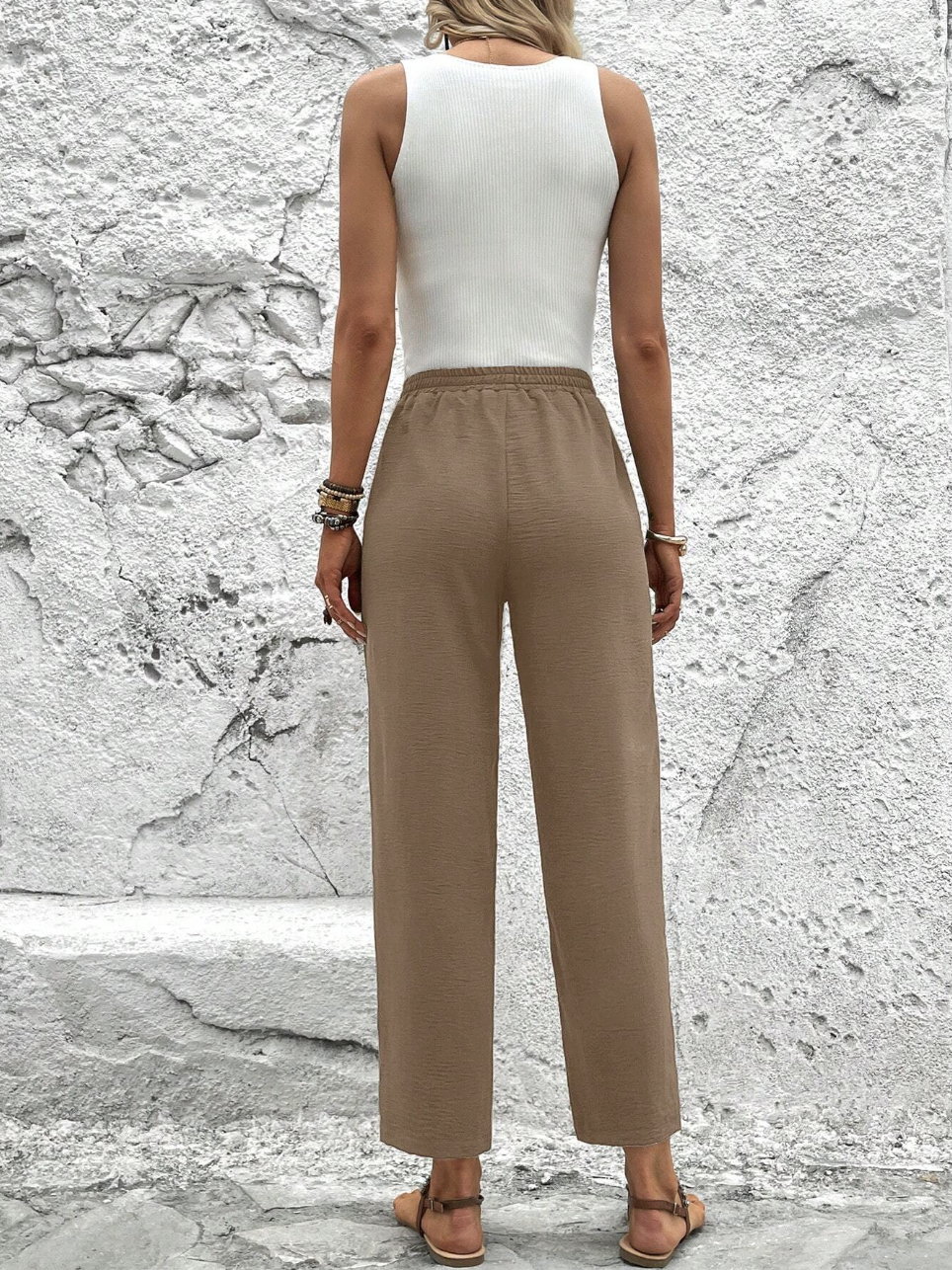 Women Tie Waist Leg Trousers