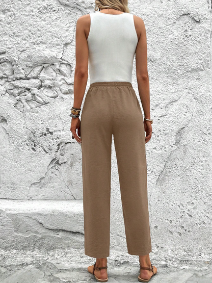 Women Tie Waist Leg Trousers