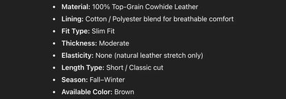 Oil Wax Leather Jacket Men Brown Slim Fit Boxer Style