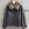 women leather jacket with real fur collar
