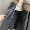 women leather jacket with real fur collar