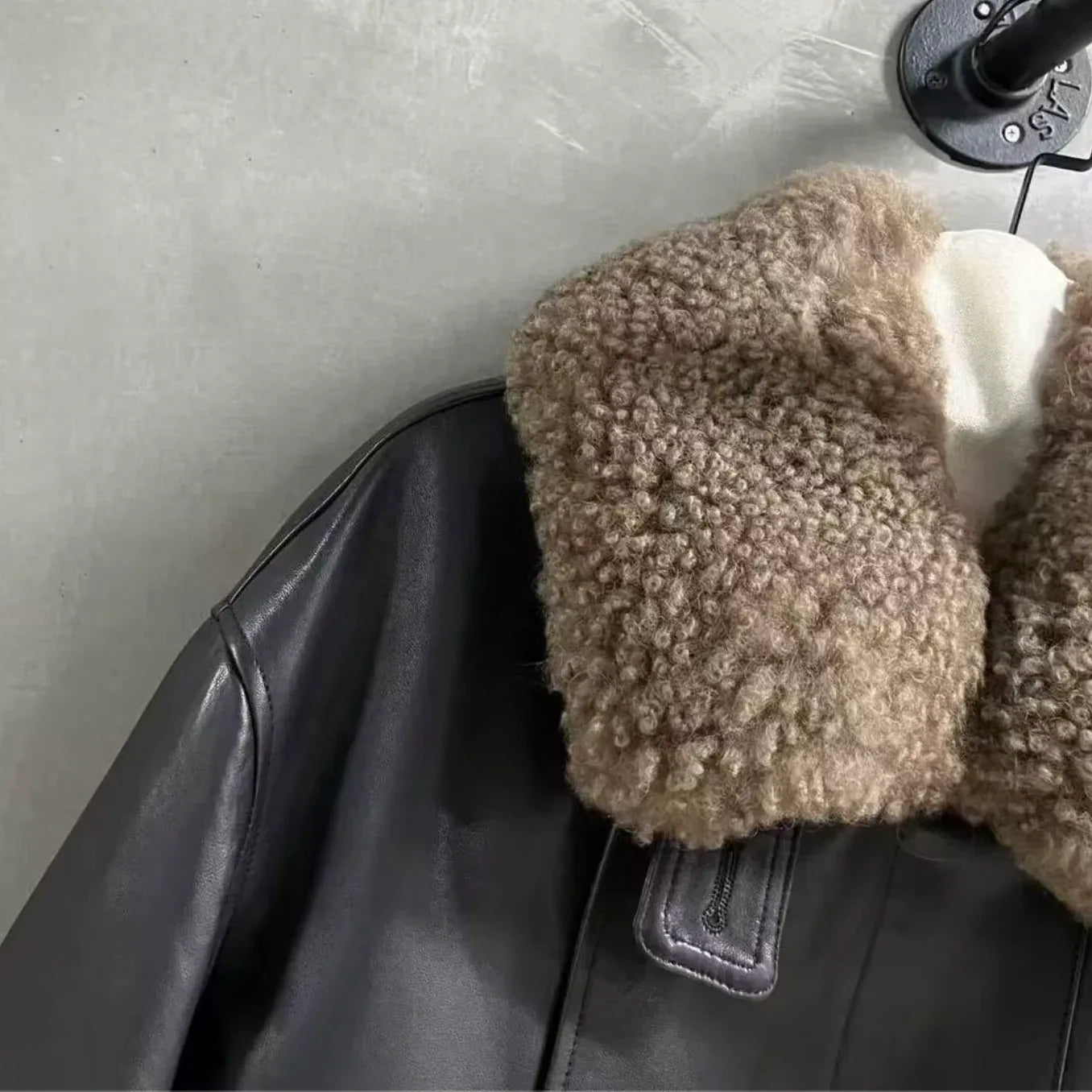 women leather jacket with real fur collar