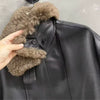 women leather jacket with real fur collar