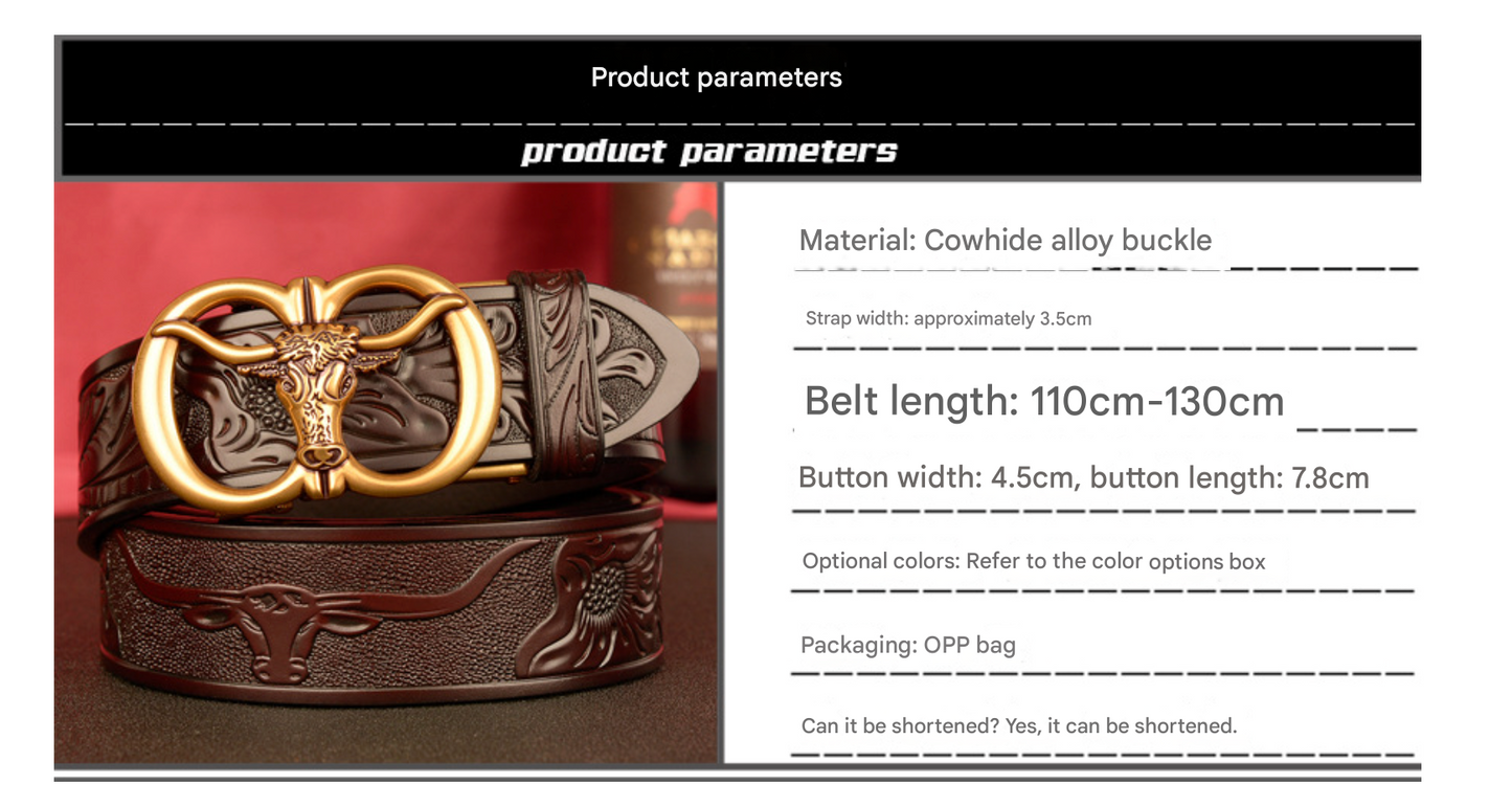 Men’s Ox Leather Belt Genuine Leather Automatic Buckle Waist Belt