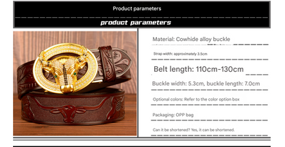 Men’s Leather Cowboy Belt with Bull Head Buckle