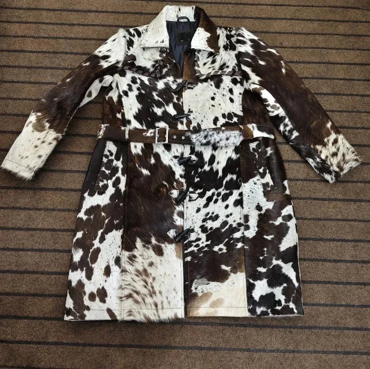 Women’s Hair-On Cowhide Long Trench Coat