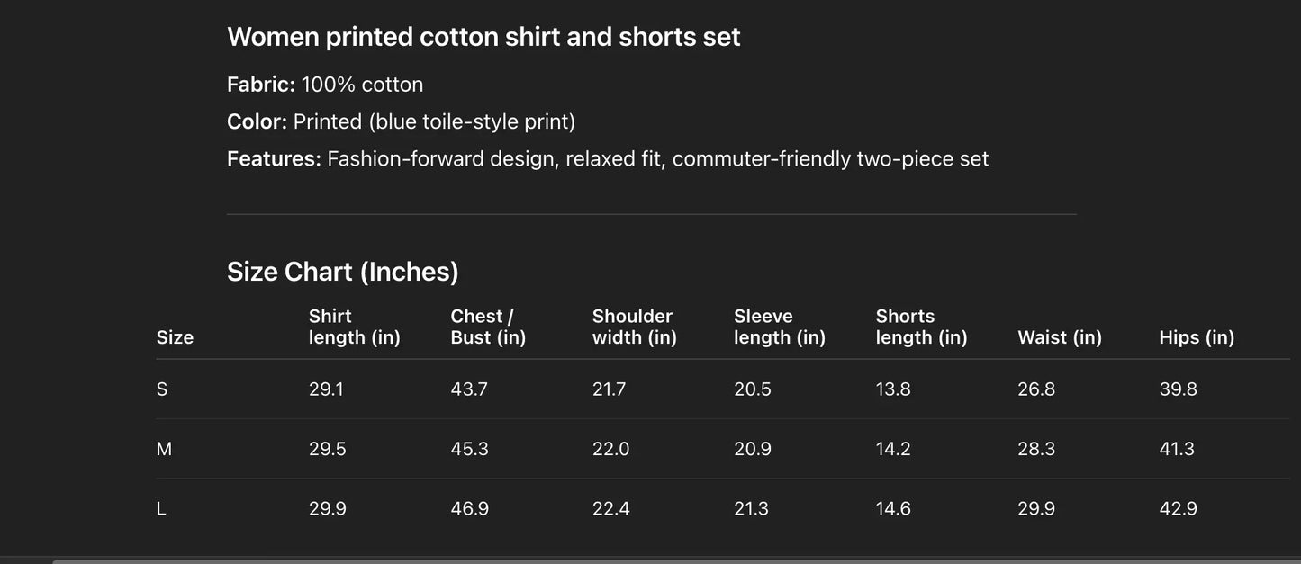 Printed long sleeve shirt shorts set