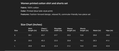 Printed long sleeve shirt shorts set