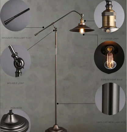 Industrial bronze boom arm floor lamp
