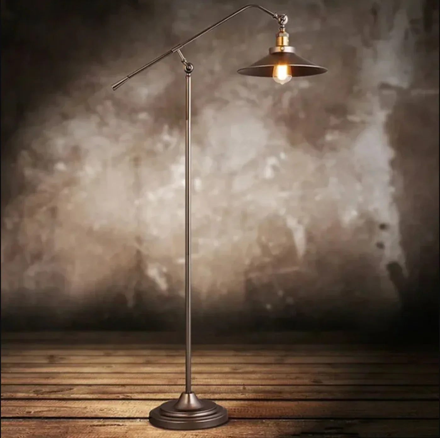 Industrial bronze boom arm floor lamp