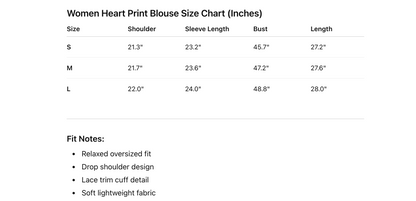 Grey heart print lace cuff lapel button long sleeve shirt