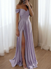 Lavender off shoulder prom dress with slit