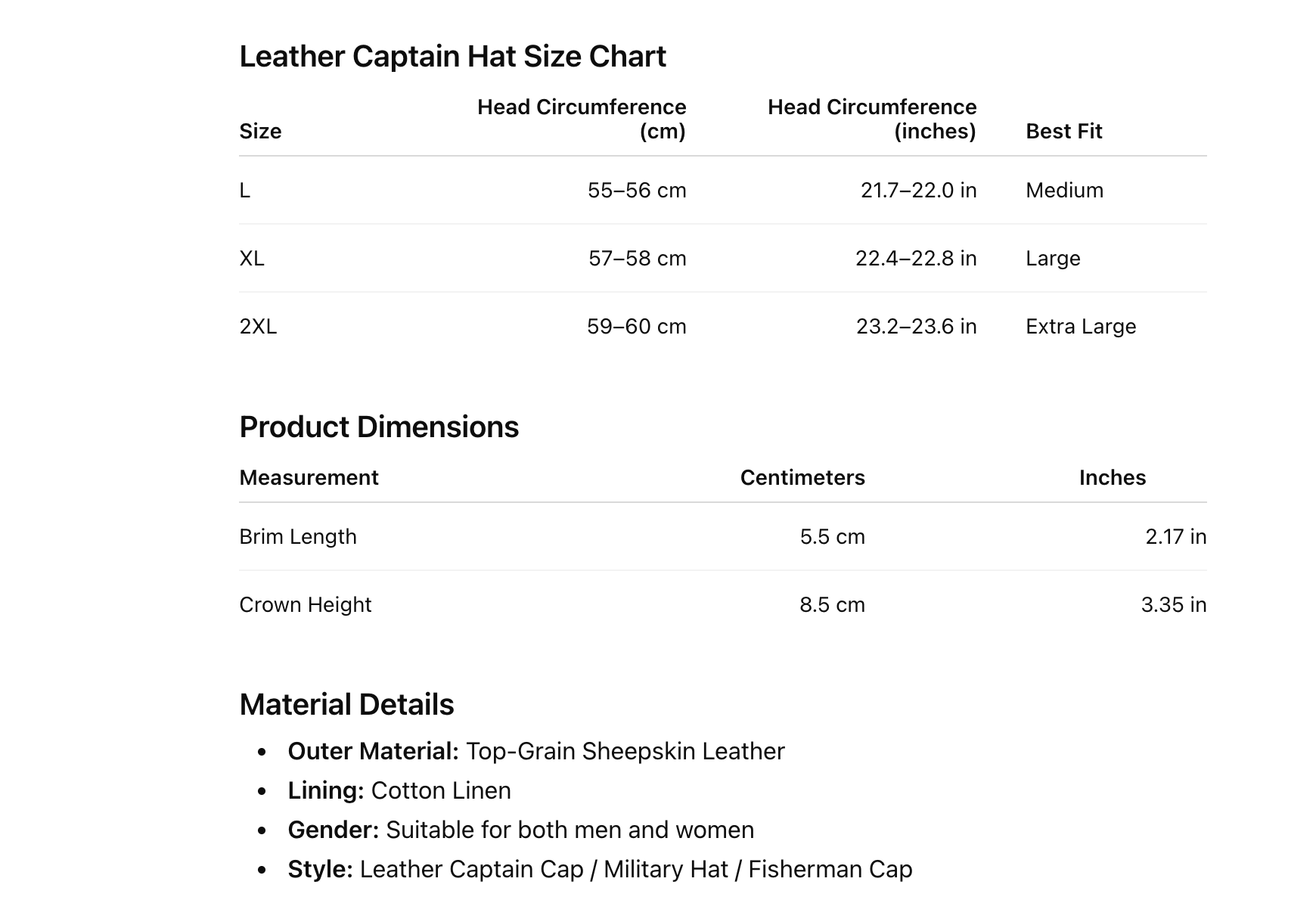 Genuine leather men's captain's cap