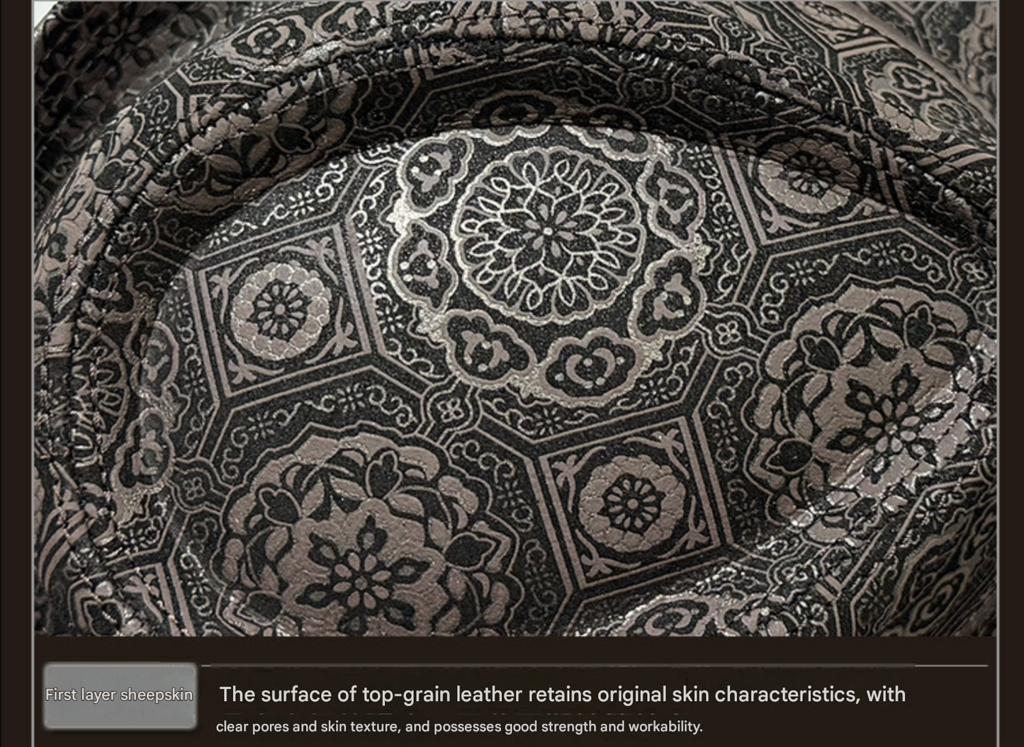 Leather jazz hat with hand-embossed design