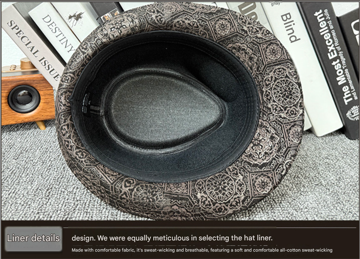 Leather jazz hat with hand-embossed design