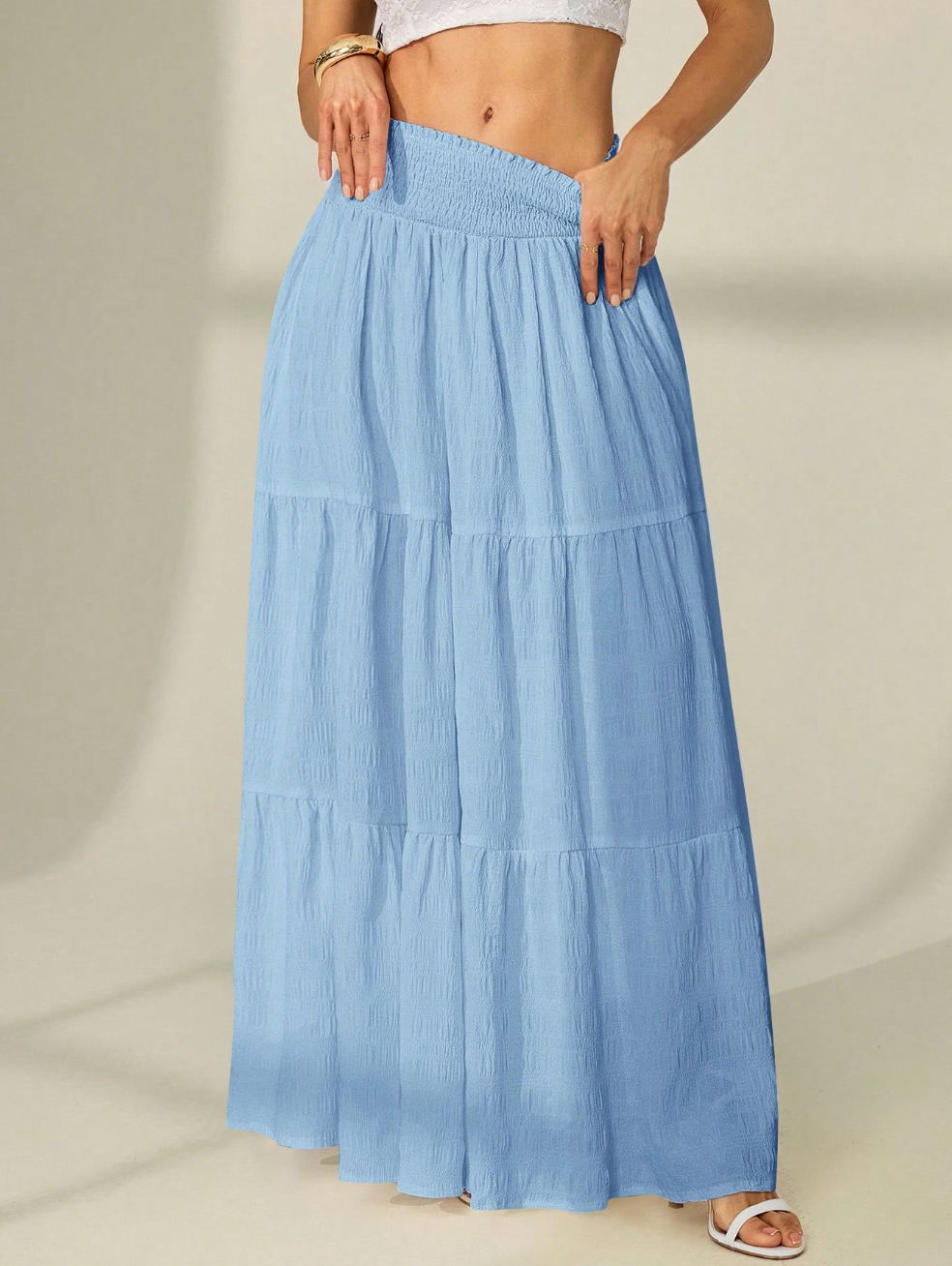 High waist maxi skirt with tiered ruffle hem