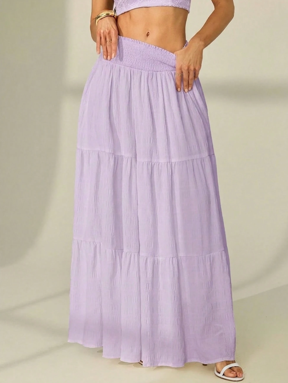 High waist maxi skirt with tiered ruffle hem