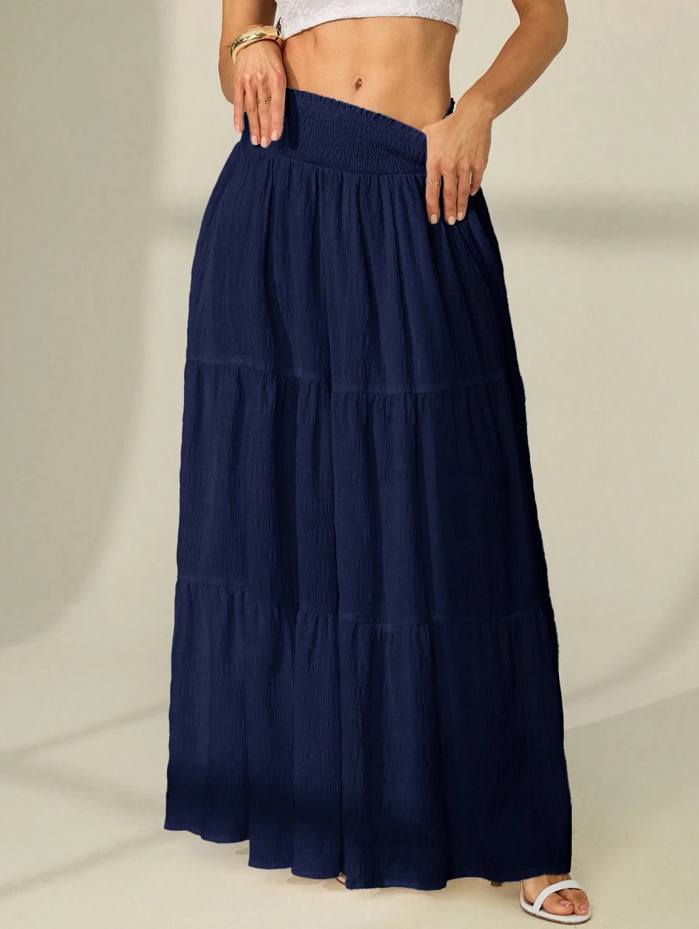 High waist maxi skirt with tiered ruffle hem