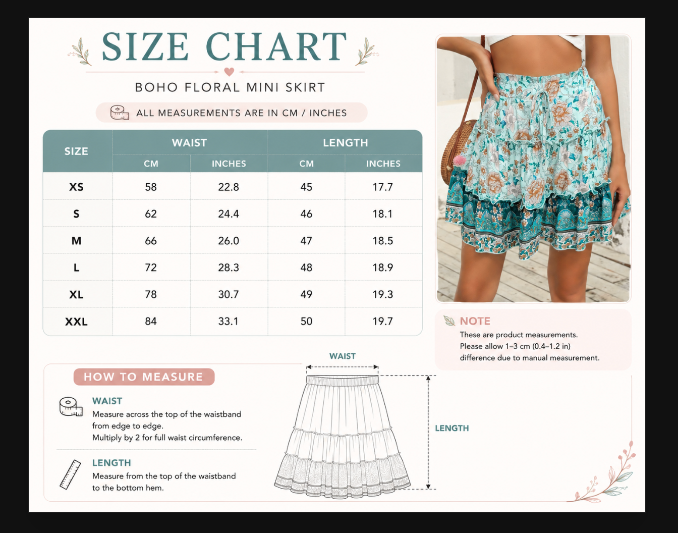 Mini skirt with teal floral ruffle tiers