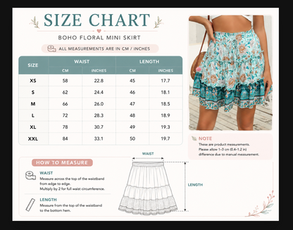 Mini skirt with teal floral ruffle tiers