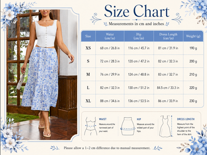 Drawstring waist skirt with blue floral print