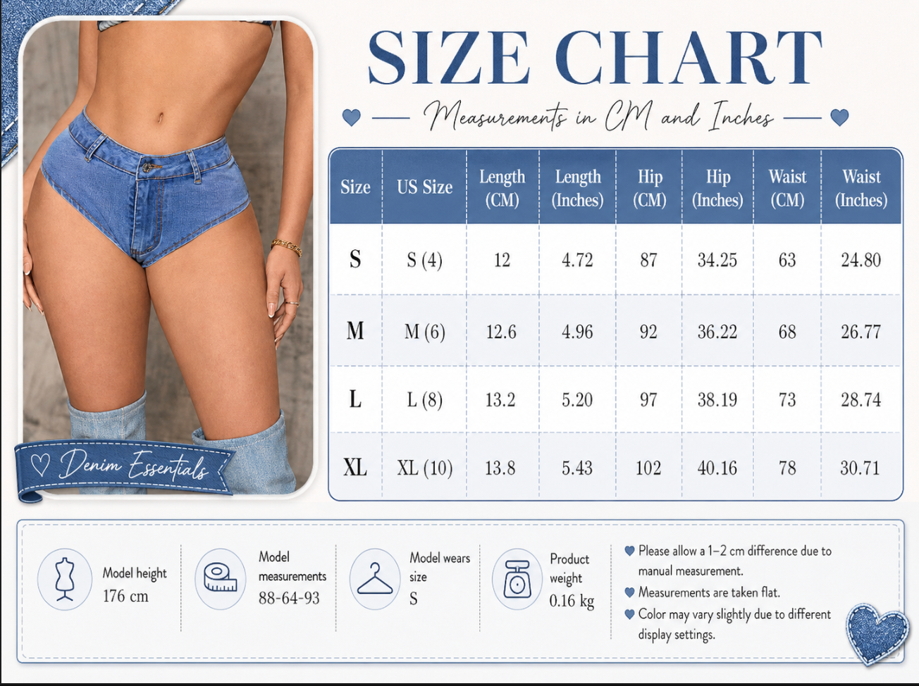 Stretch denim shorts with low waist micro fit