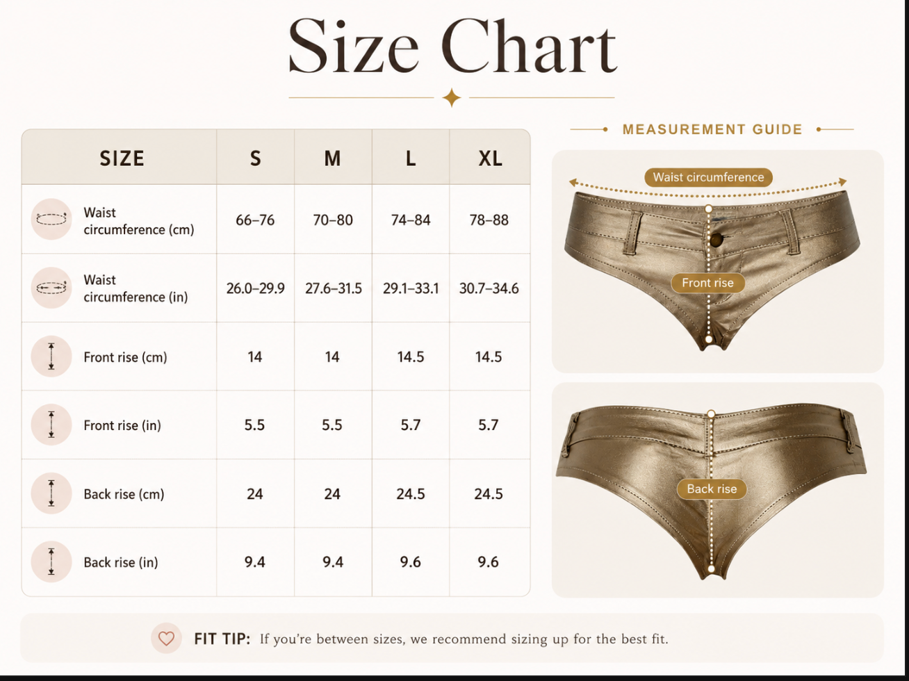 Gold shorts with low rise metallic faux leather fit