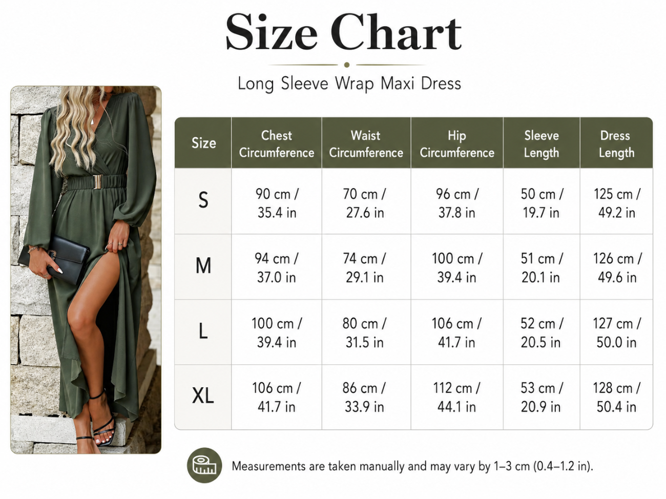 Olive Green V Neck Long Sleeve Belted High Slit Maxi Dress