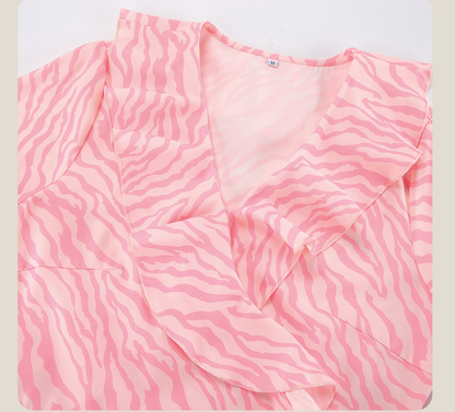 Pink Ruffle Maxi Dress with Wrap Front
