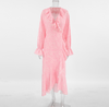 Pink Ruffle Maxi Dress with Wrap Front