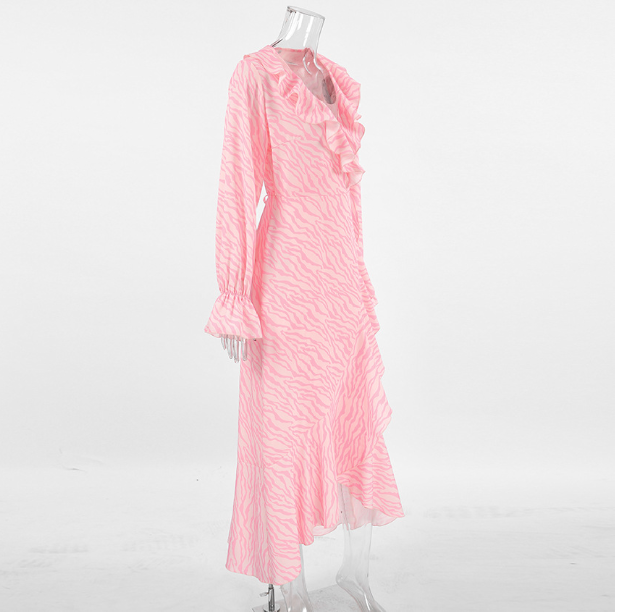 Pink Ruffle Maxi Dress with Wrap Front