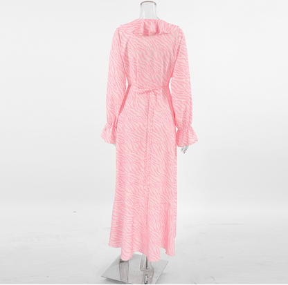 Pink Ruffle Maxi Dress with Wrap Front