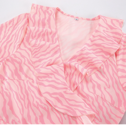 Pink Ruffle Maxi Dress with Wrap Front