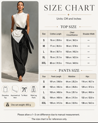Women’s Two Piece Sleeveless Tie Waist Wide Leg Pant Set