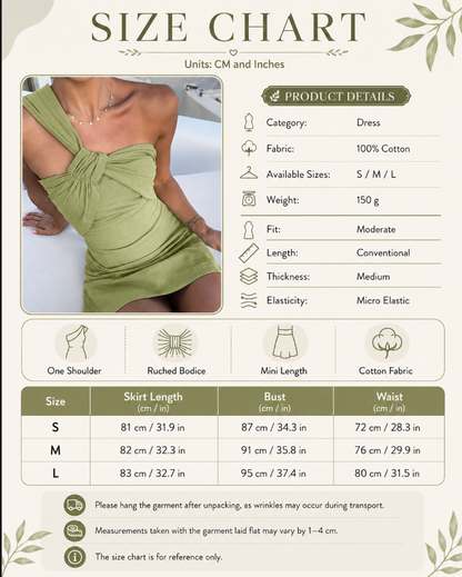 Women’s Green One Shoulder Knot Front Mini Dress