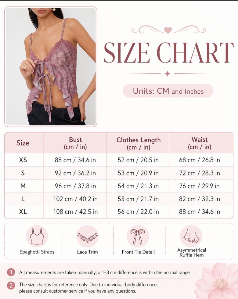 Women’s Floral Lace Tie Front Cami Crop Top