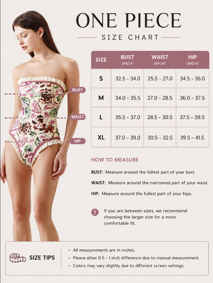 Floral Ruffle One Piece Swimsuit with Square Neck