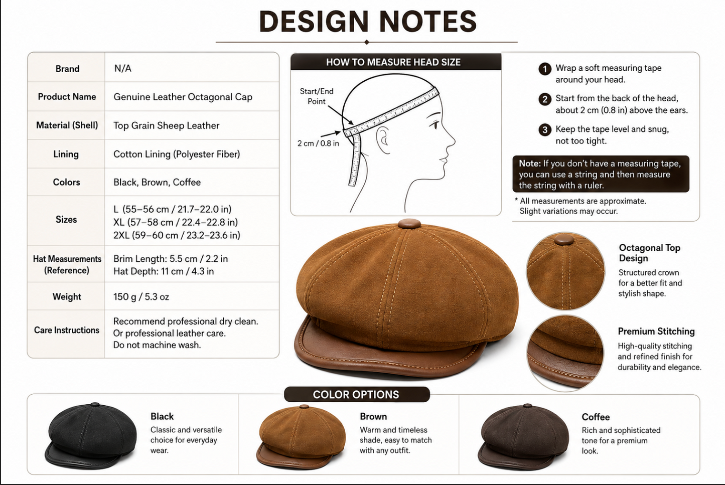Sheepskin Leather Newsboy Cap British Gatsby Hat