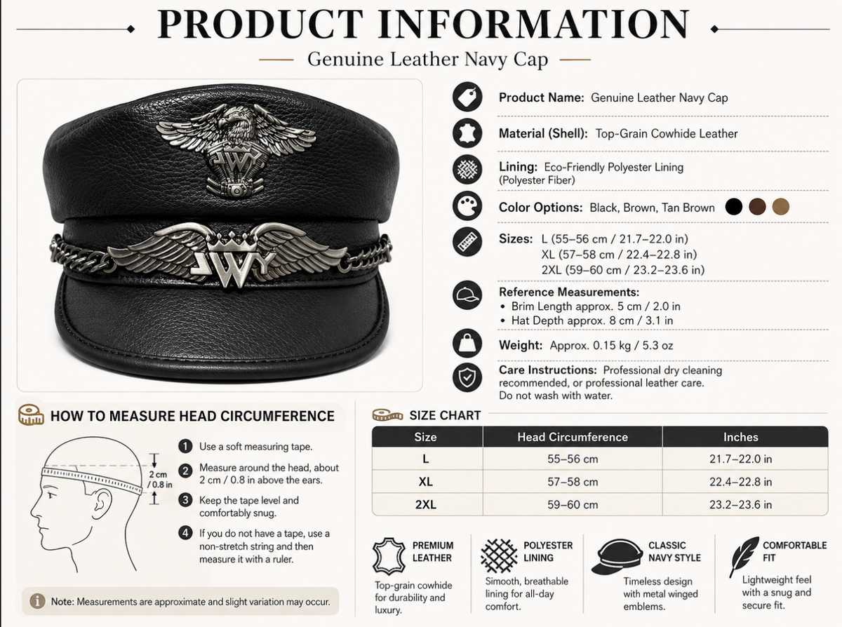 Genuine Cowhide Leather Navy Cap