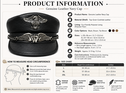 Genuine Cowhide Leather Navy Cap
