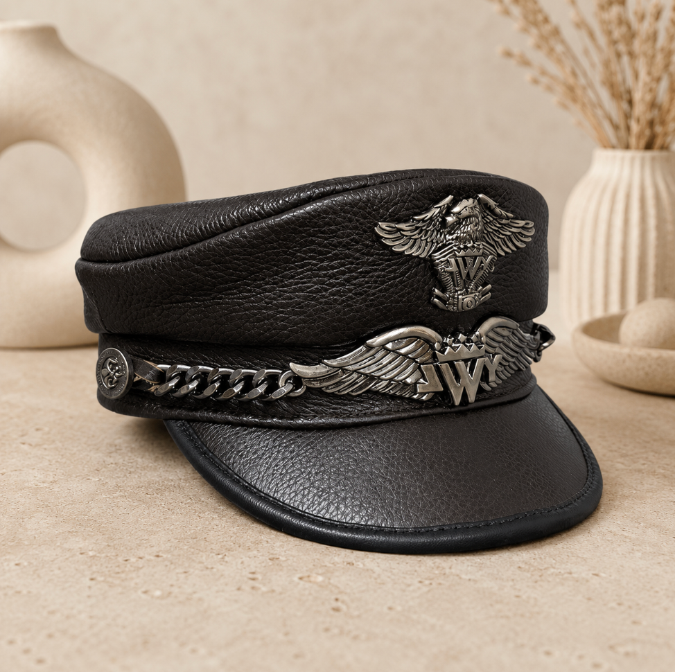 Genuine Cowhide Leather Navy Cap