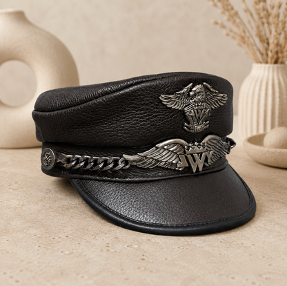Genuine Cowhide Leather Navy Cap