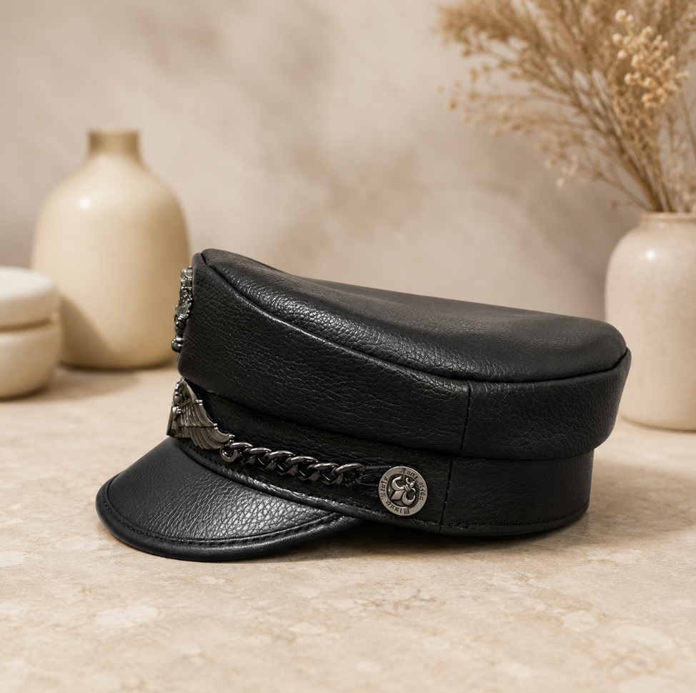 Genuine Cowhide Leather Navy Cap